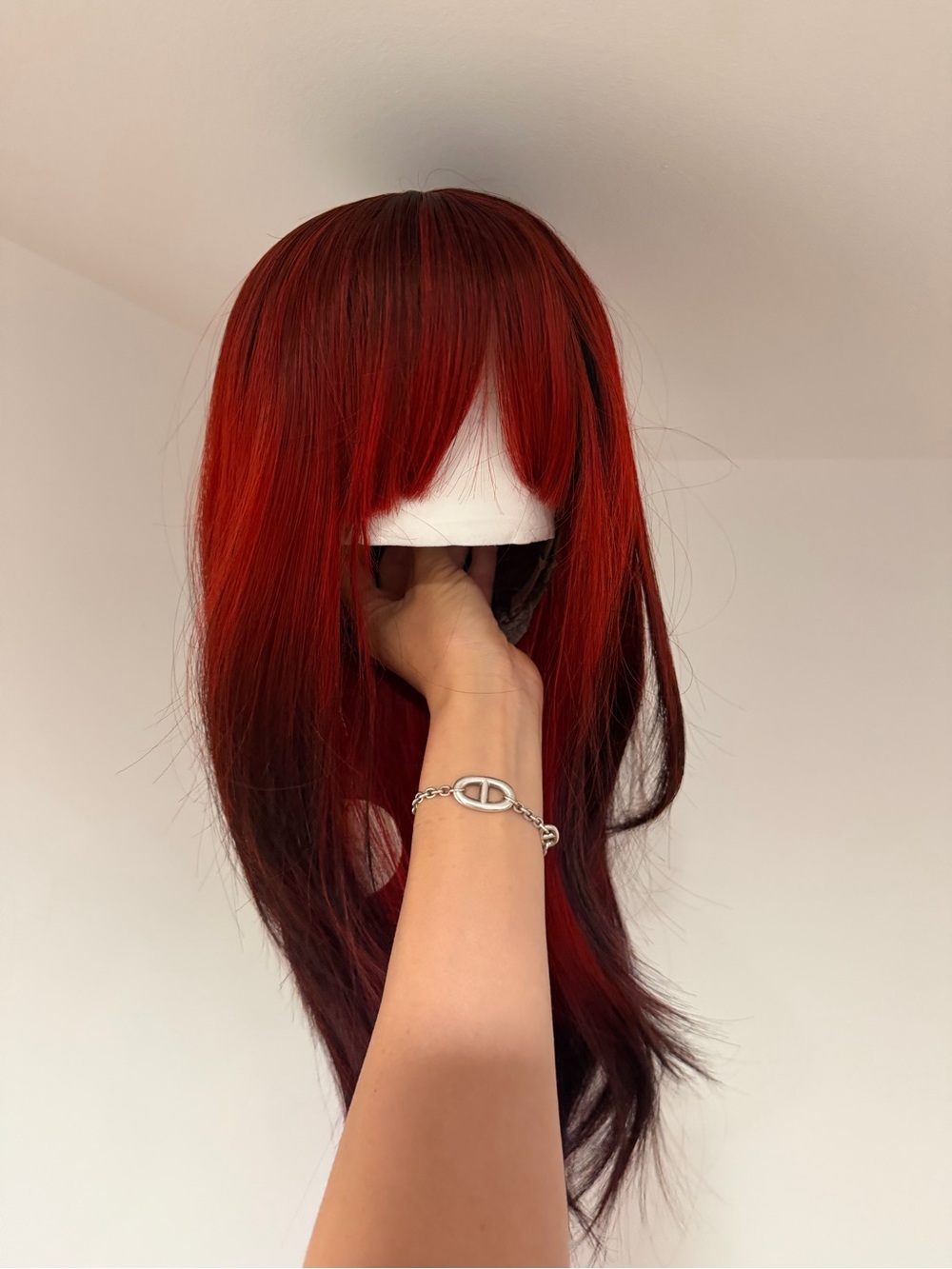 Long Straight Red Wig with Soft Bangs - Women Hair